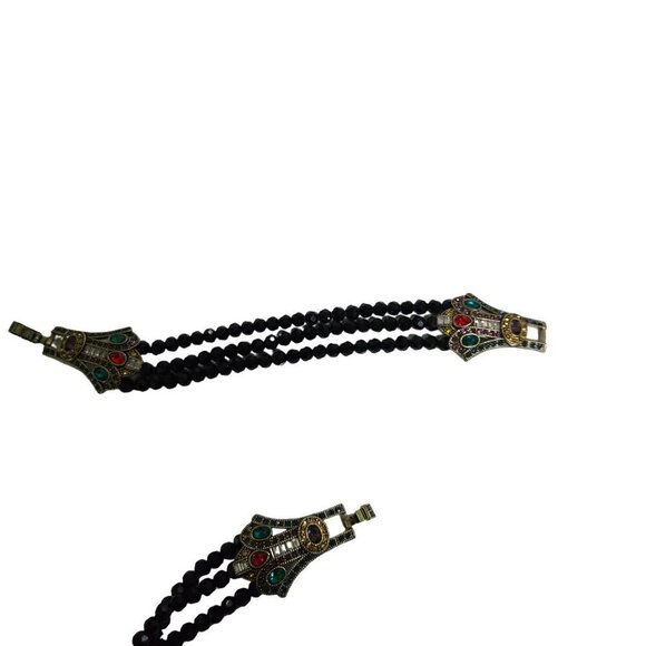 Heidi Daus NWOT Age Of Elegance Black Faceted Bead Crystal Necklace Bracelet Set - Picture 9 of 12